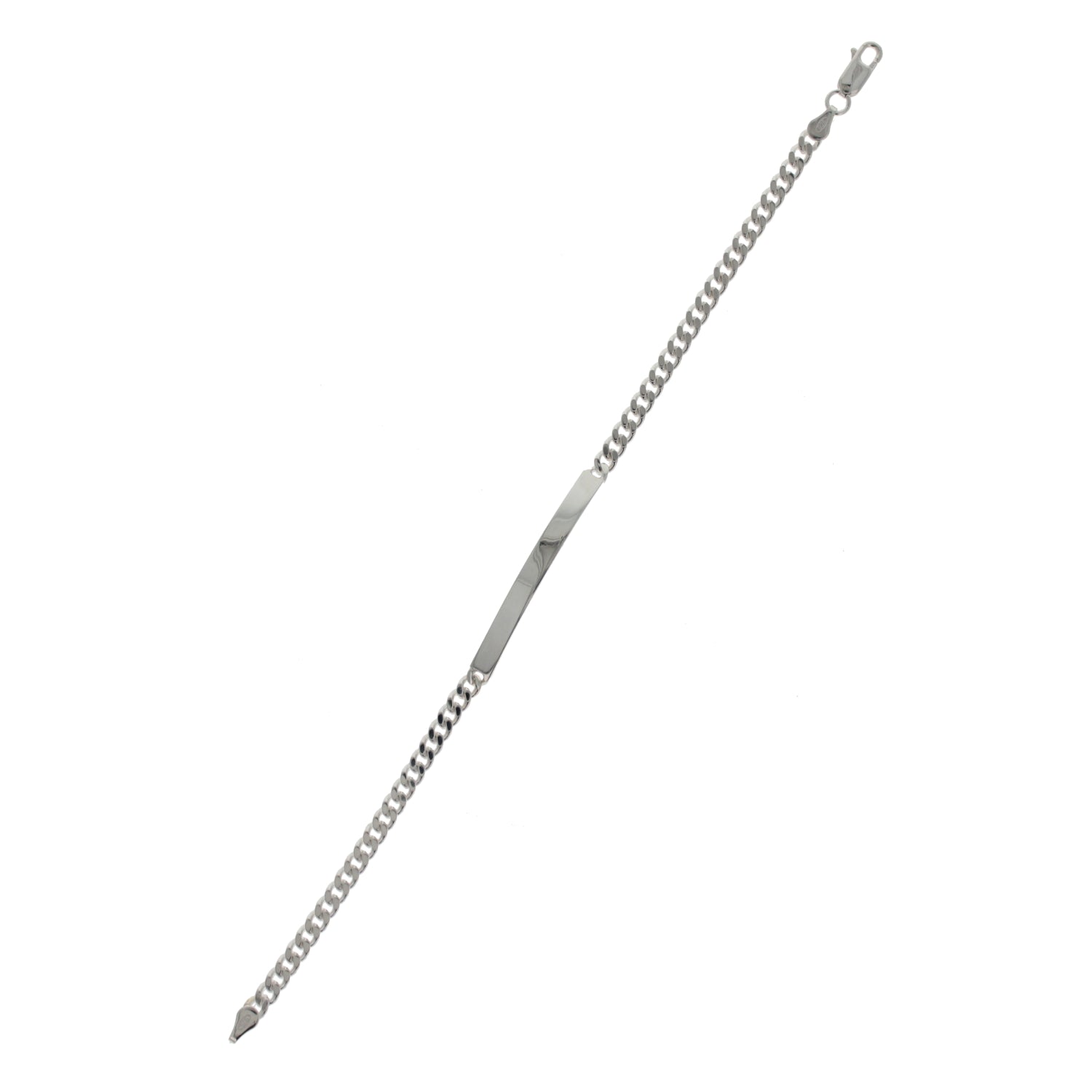 Laattapanssariranneketju 4,2mm jossa kaiverrusmahdollisuus, hopeaa, umpinainen.